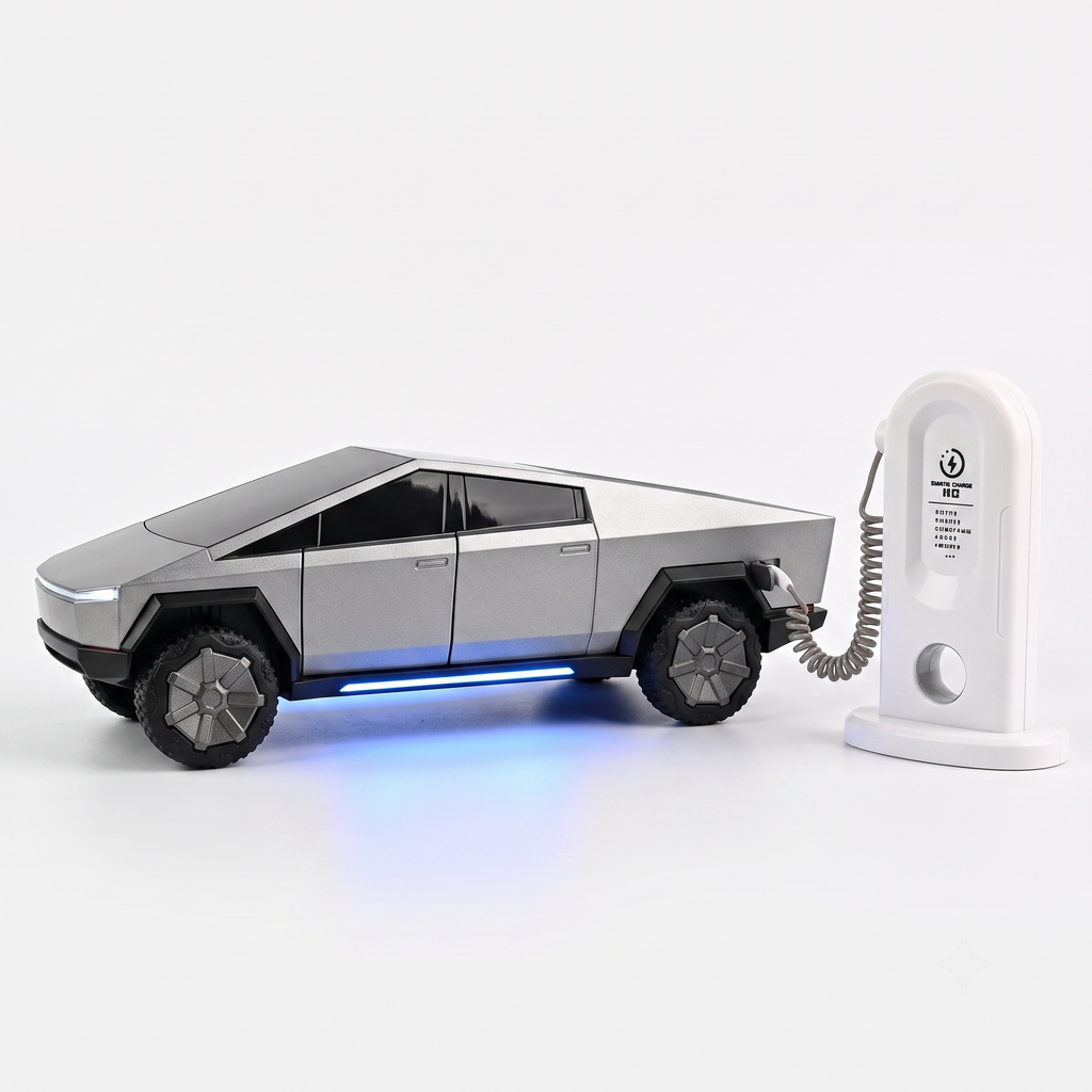 Remote Control Tesla Cyber Truck with EV Station Music Lights and Smoke Effect