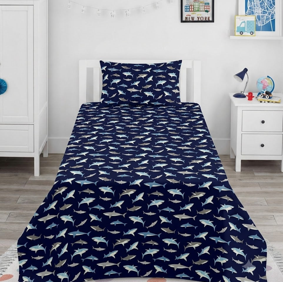 Shark Themed print kids Cotton Bed Sheet