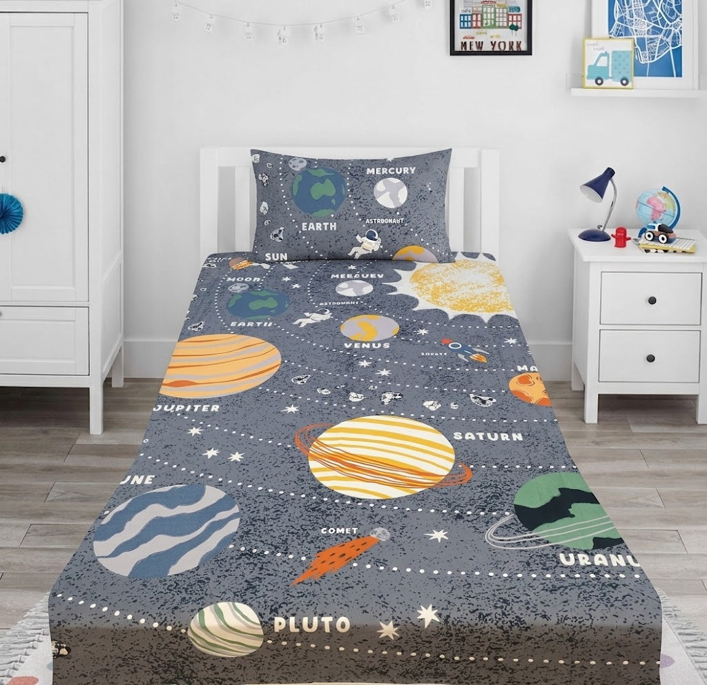 Solar System Planets Kids Cotton Bed Sheet
