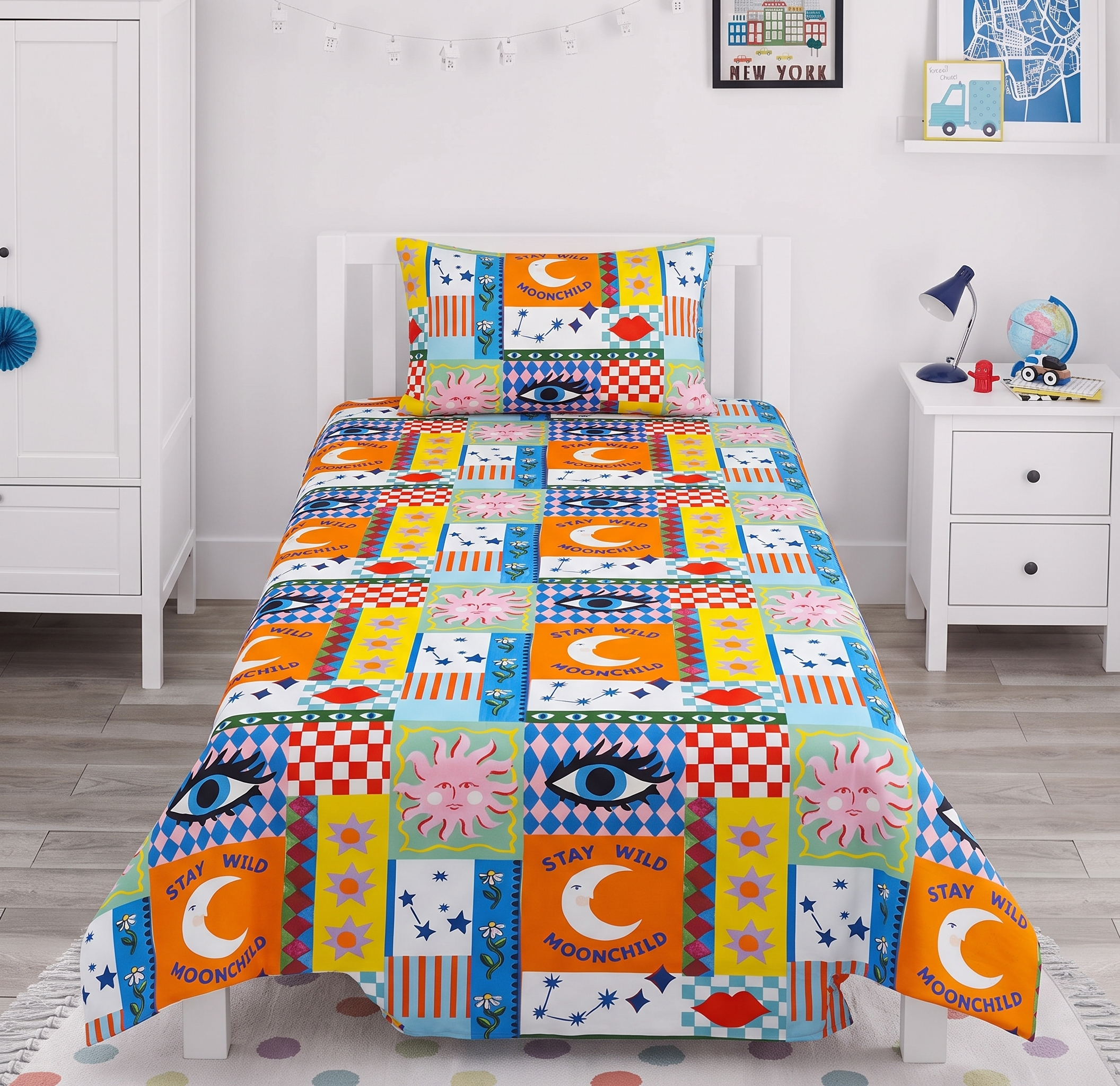 Stay Wild Moonchild Themed kids Percale Bed Sheet