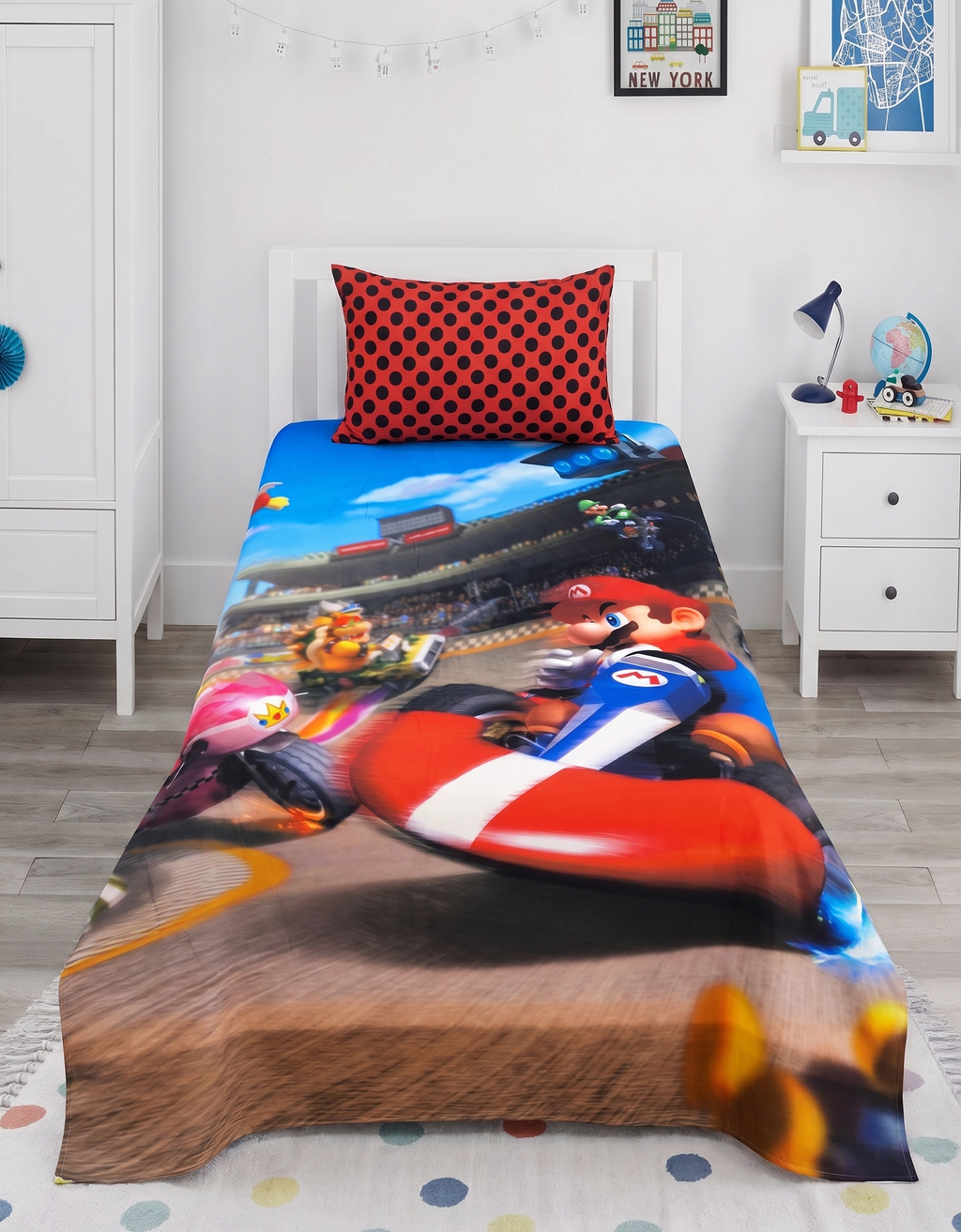 Super Mario Kart Themed kids percale Bed Sheet