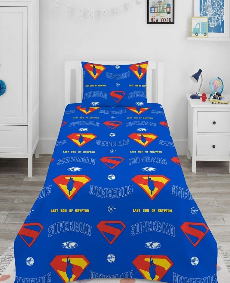 Superman Iconic S-shield logo kids Cotton Bed Sheet