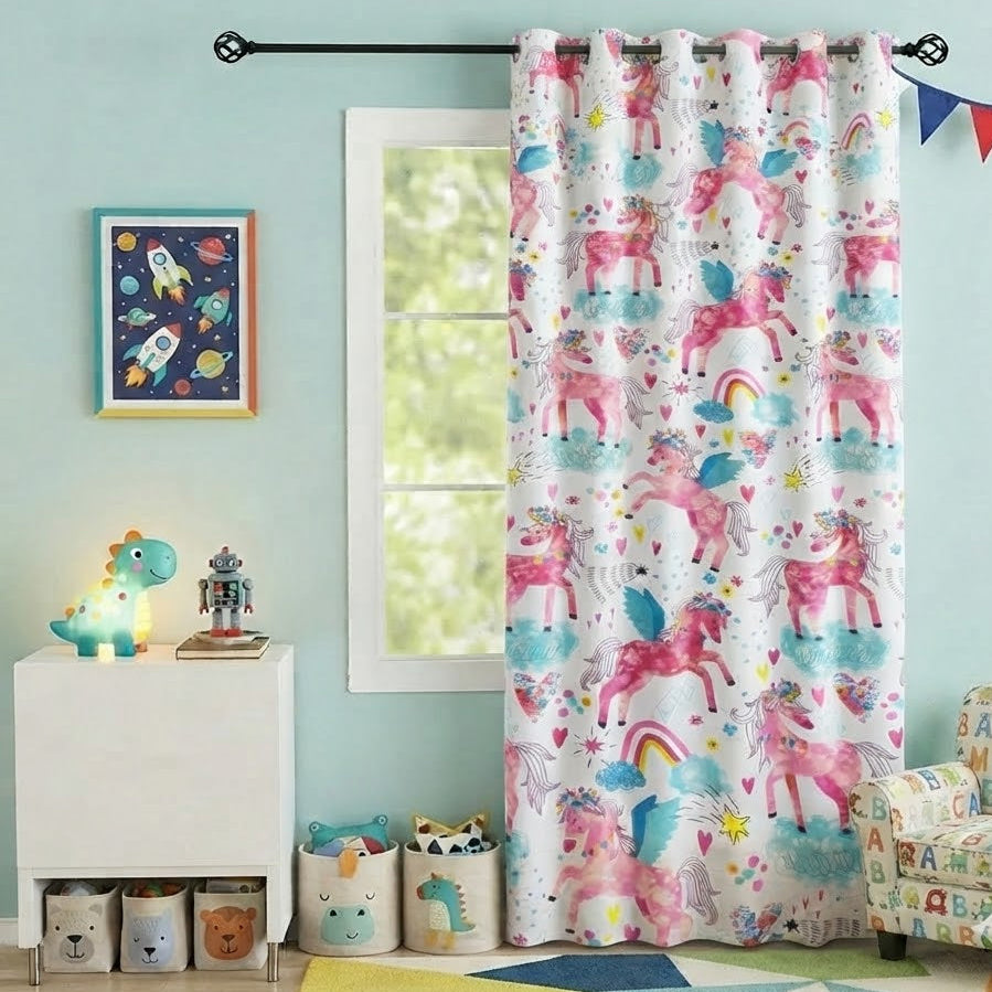 Unicorn Character Kids Room Curtain