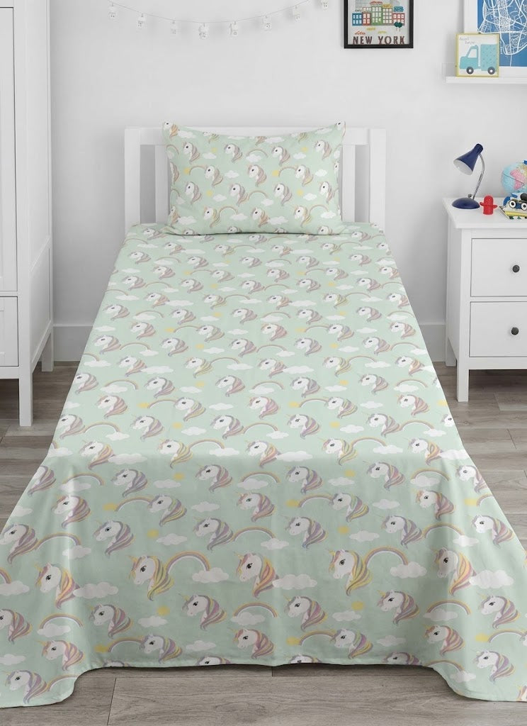 Unicorn, Rainbows and Clouds Themed kids Cotton Bed Sheet