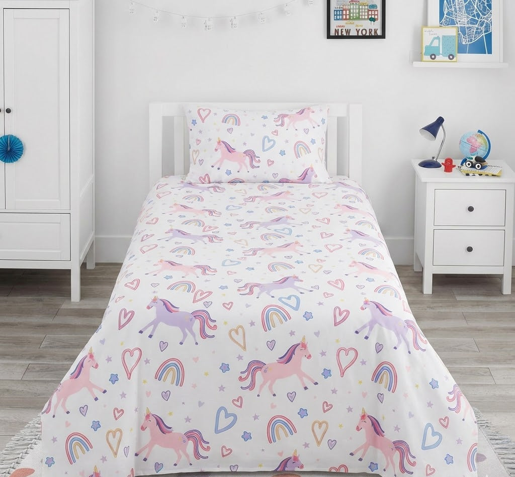 Unicorn and Rainbows kids Cotton Bed Sheet