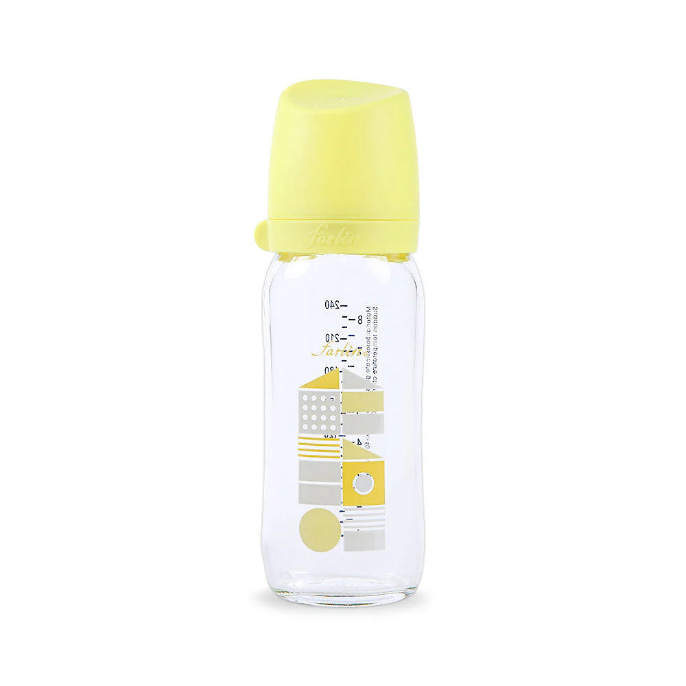 WIDE NECK GLASS FEEDER 240ML - YELLOW