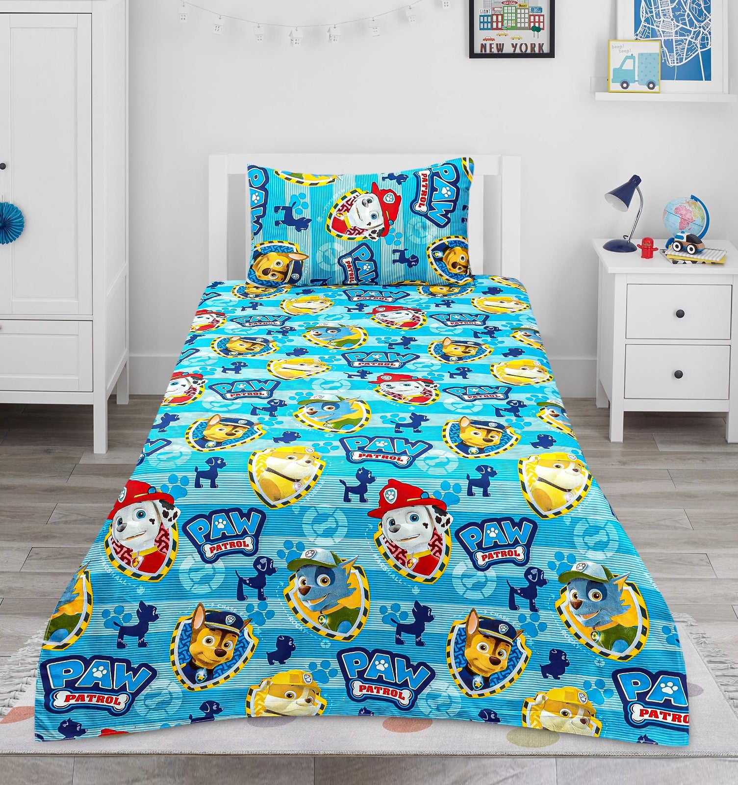 Colorful Cartoon Paw Patrol Themed kids Cotton Bed Sheet