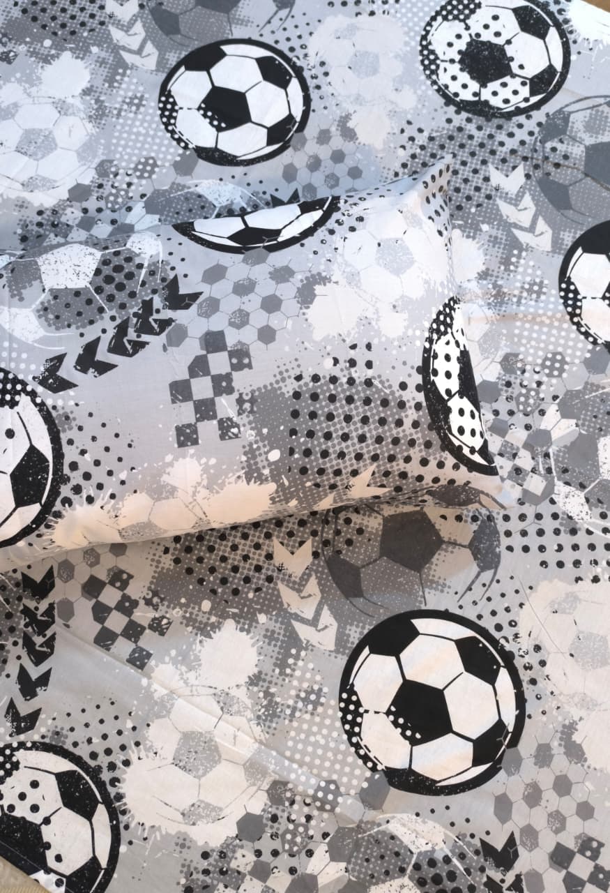 Black and White Footballs kids Cotton Bed Sheet + Pillow Cover