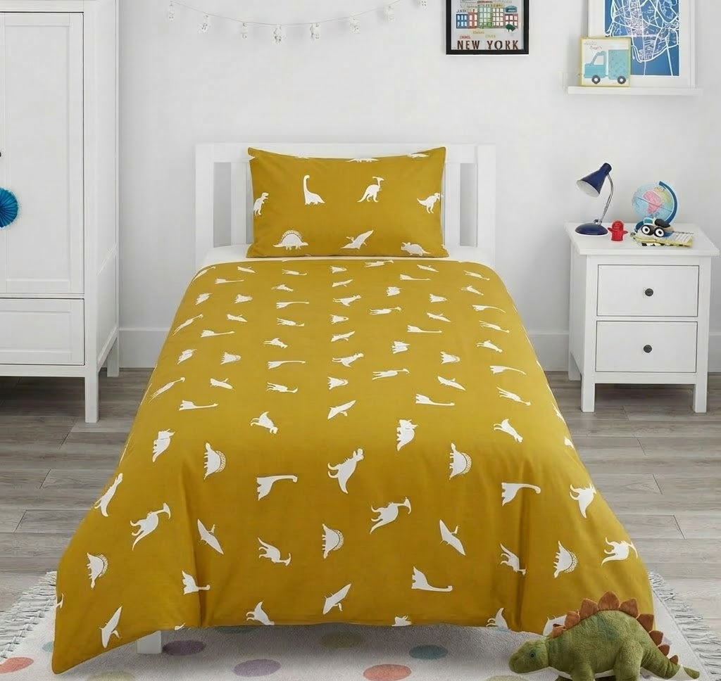 White Dinosaur Themed kids Cotton Bed Sheet