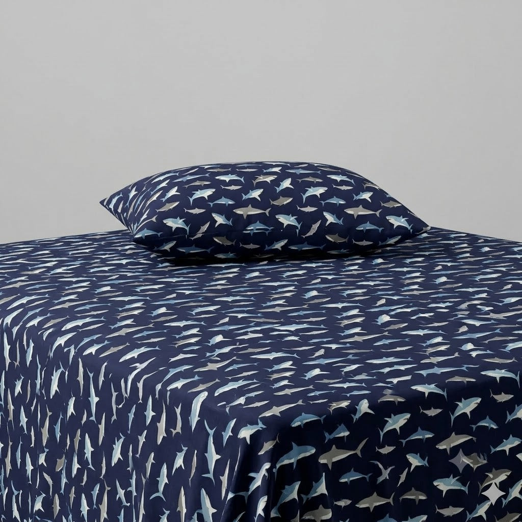 Shark Themed print kids Cotton Bed Sheet