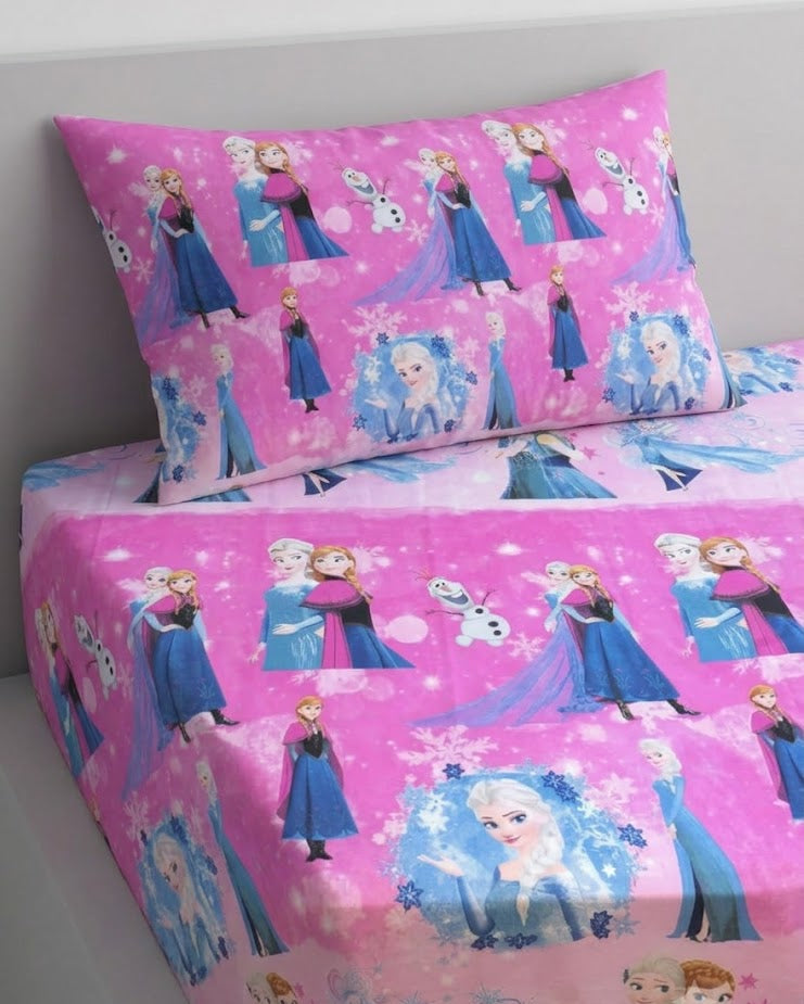 Disney Frozen characters kids Cotton Bed Sheet + Pillow Cover