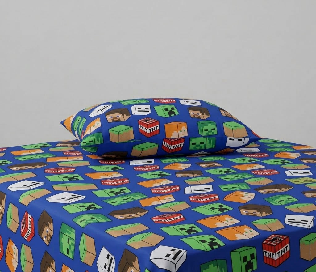 Minecraft characters kids Cotton Bed Sheet