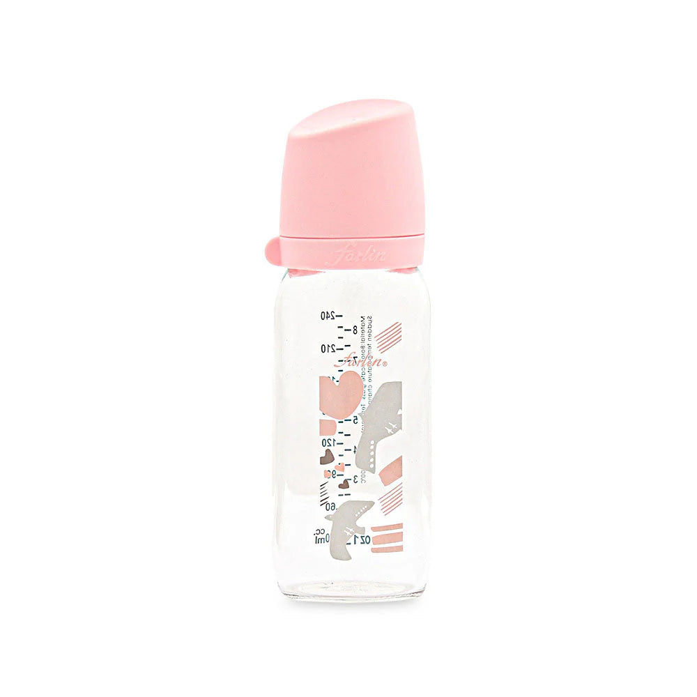 FARLIN WIDE NECK GLASS FEEDER 240ML - PINK