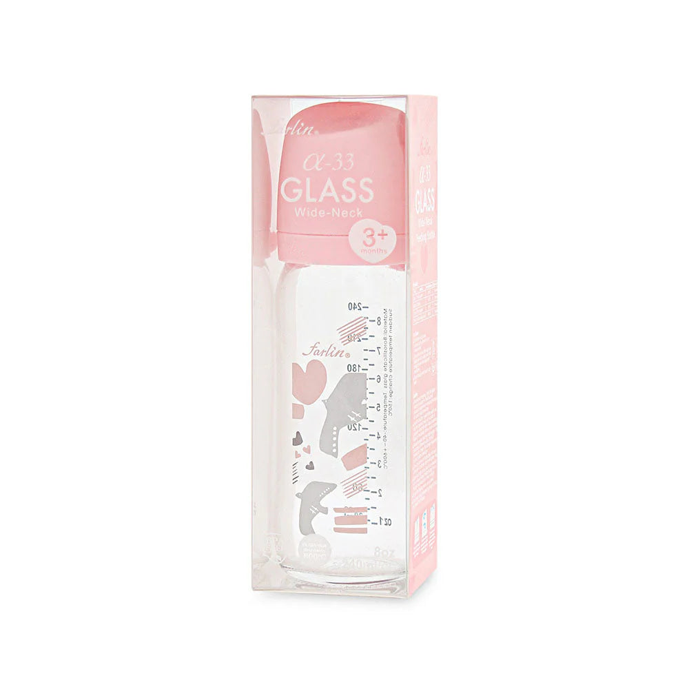 FARLIN WIDE NECK GLASS FEEDER 240ML - PINK
