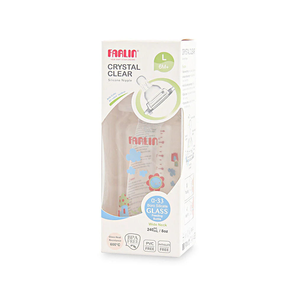 FARLIN WIDE NECK GLASS FEEDING BOTTLE 240 ML
