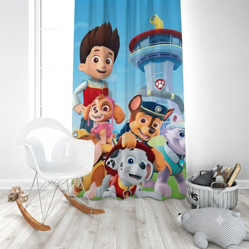 Paw Patrol Characters Blue Kids Room Curtain