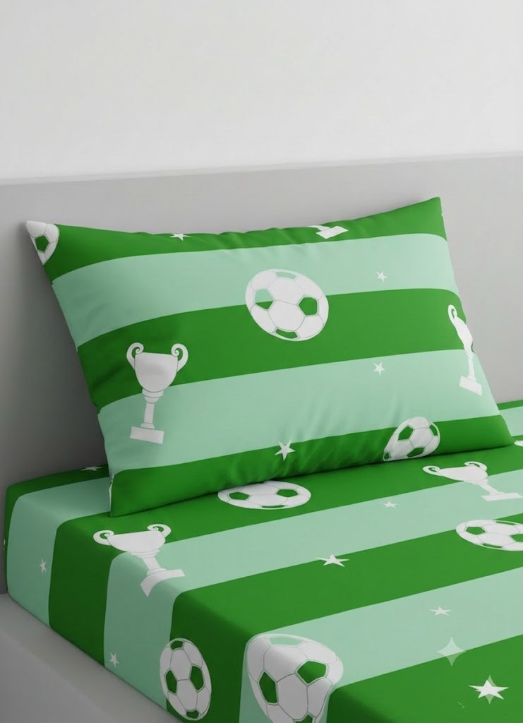 Soccer Ball and Trophy kids Cotton Bed Sheet