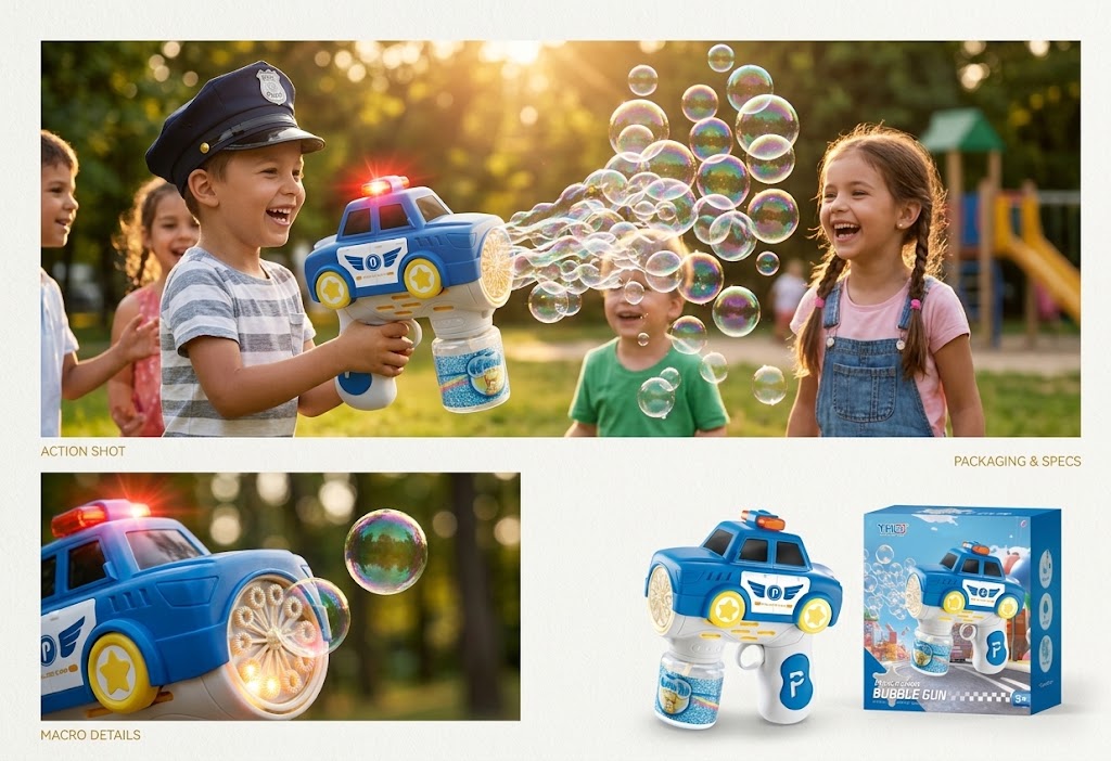 Police Cars Electric Bubble Gun with LED Lights