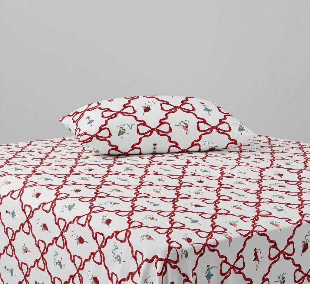 Ballerinas pink ribbon pattern kids Cotton Bed Sheet