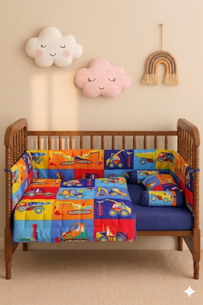 Construction Vehicles Baby Cot Set