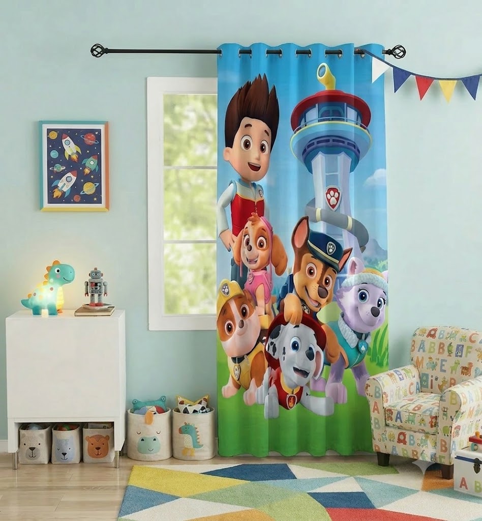 Paw Patrol Characters Blue Kids Room Curtain