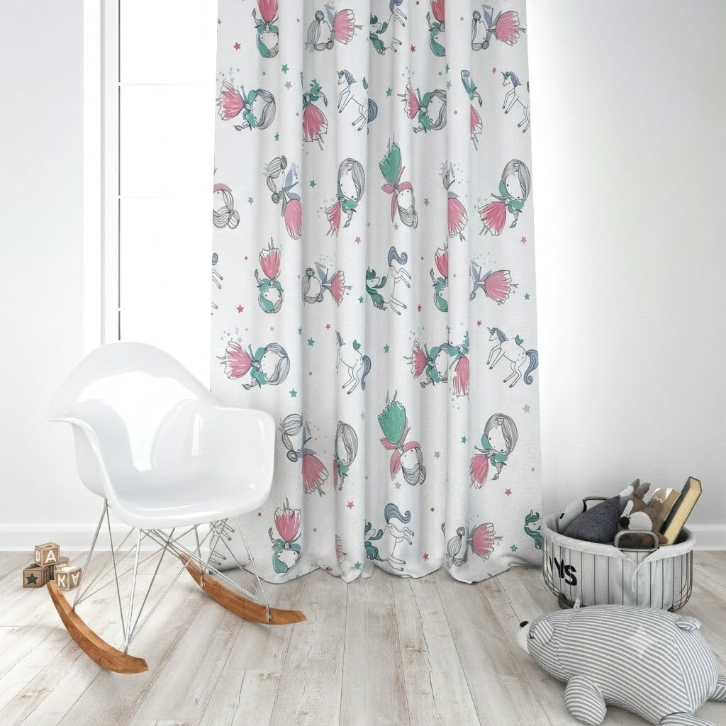 Unicorn and Ballerina Themed Kids Room Curtain