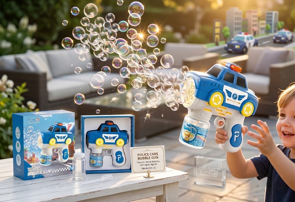 Police Cars Electric Bubble Gun with LED Lights