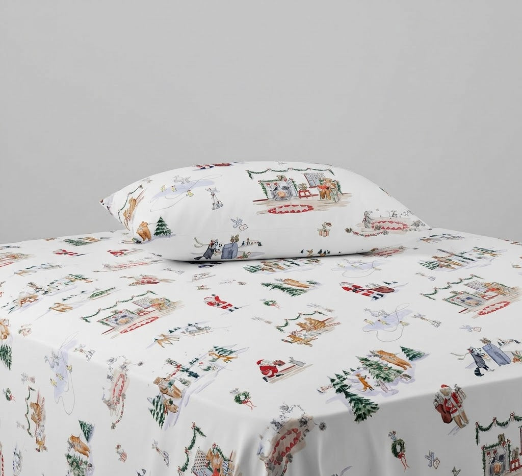 Colorful Illustrations of Santa Claus kids Cotton Bed Sheet