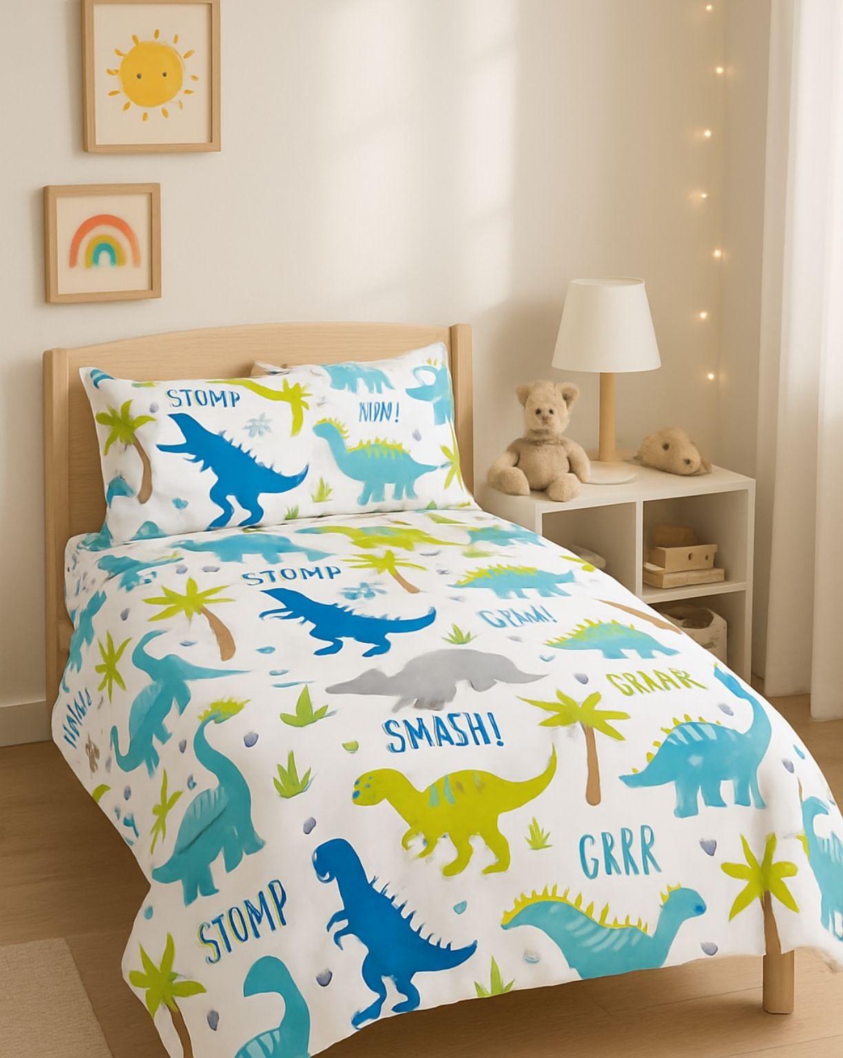 Colorful Dinosaur Themed kids Cotton Bed Sheet