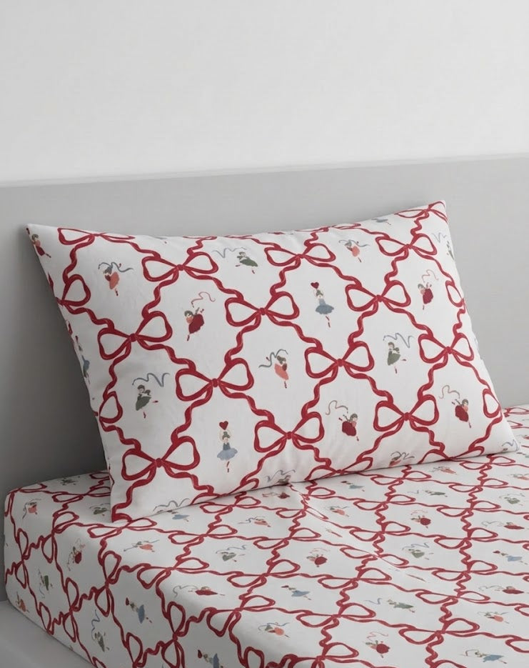 Ballerinas pink ribbon pattern kids Cotton Bed Sheet