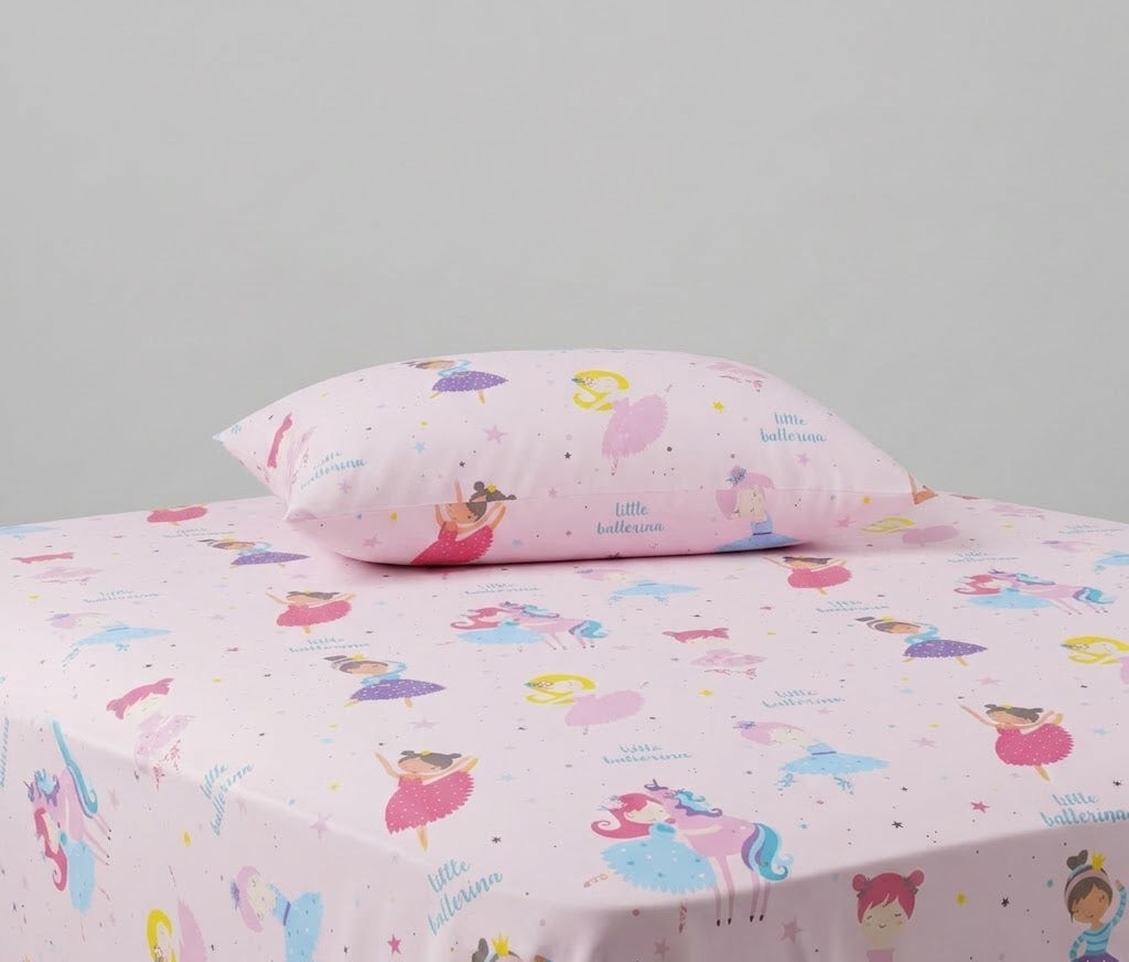 Ballerinas and Unicorn character Cotton Bed Sheet + Pillow Cover
