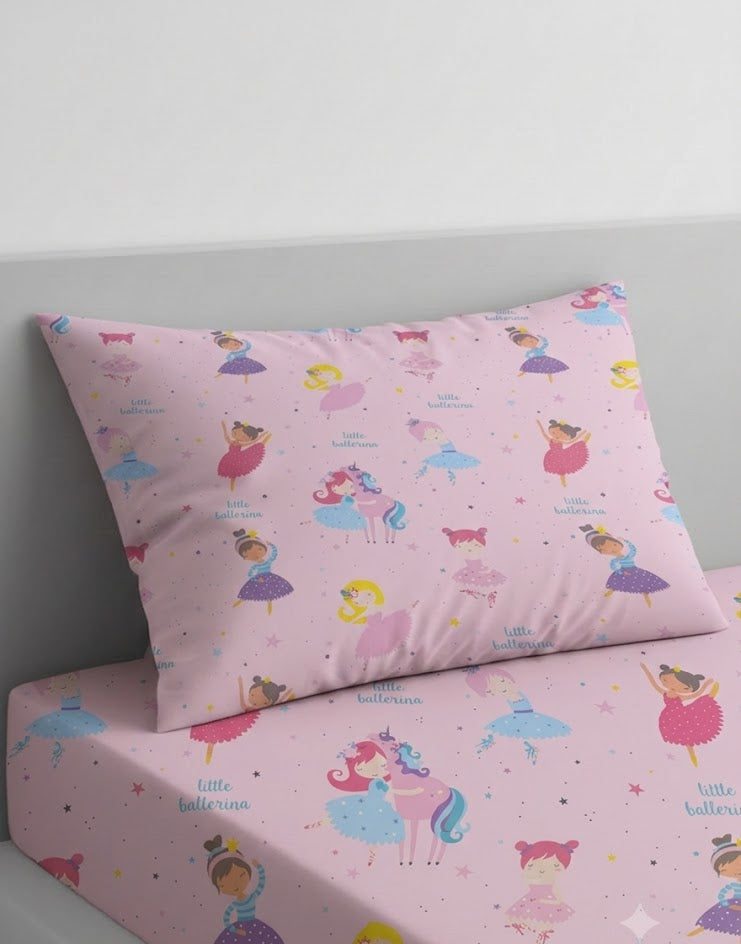Ballerinas and Unicorn character Cotton Bed Sheet + Pillow Cover