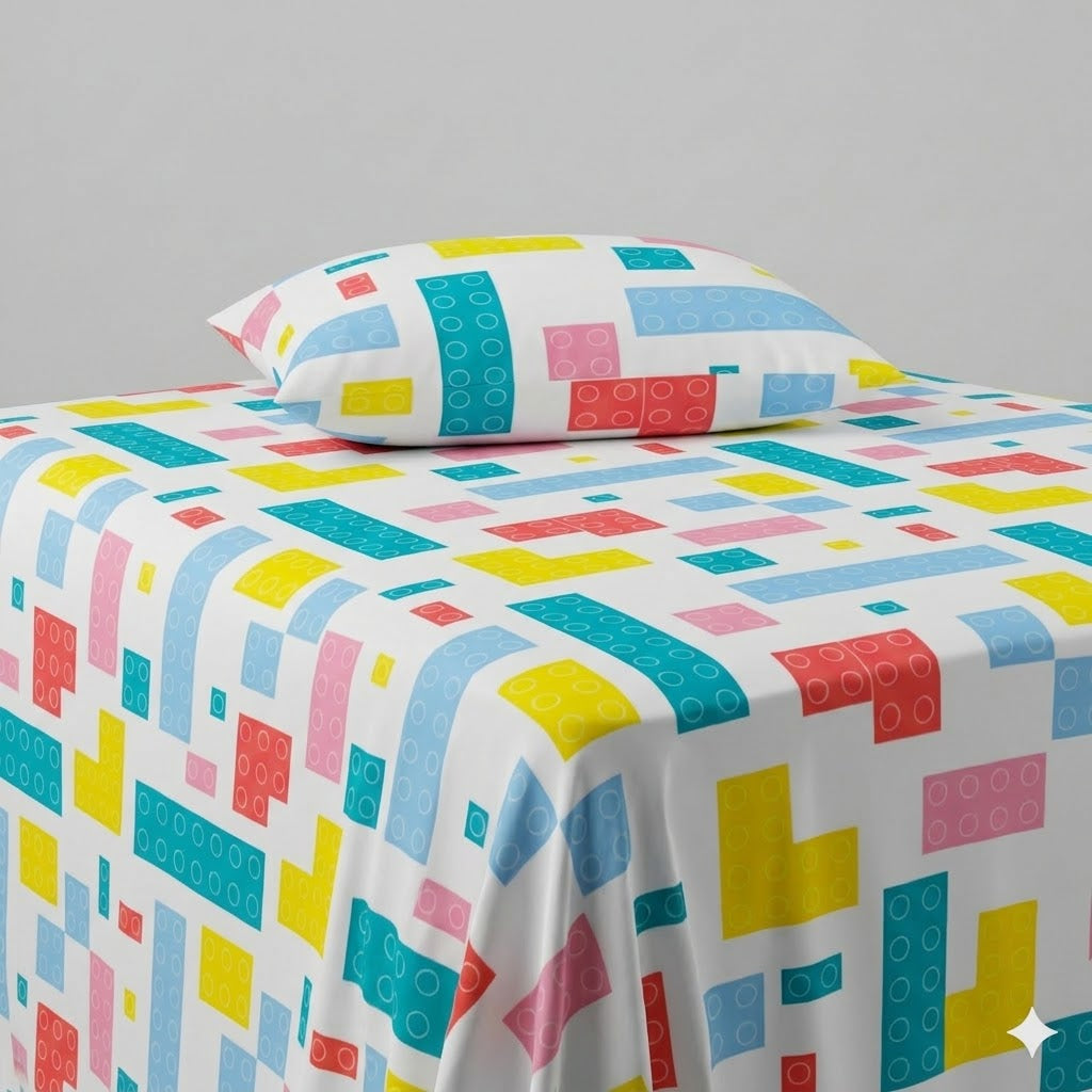 Colorful Building Blocks Kids Cotton Bed Sheet