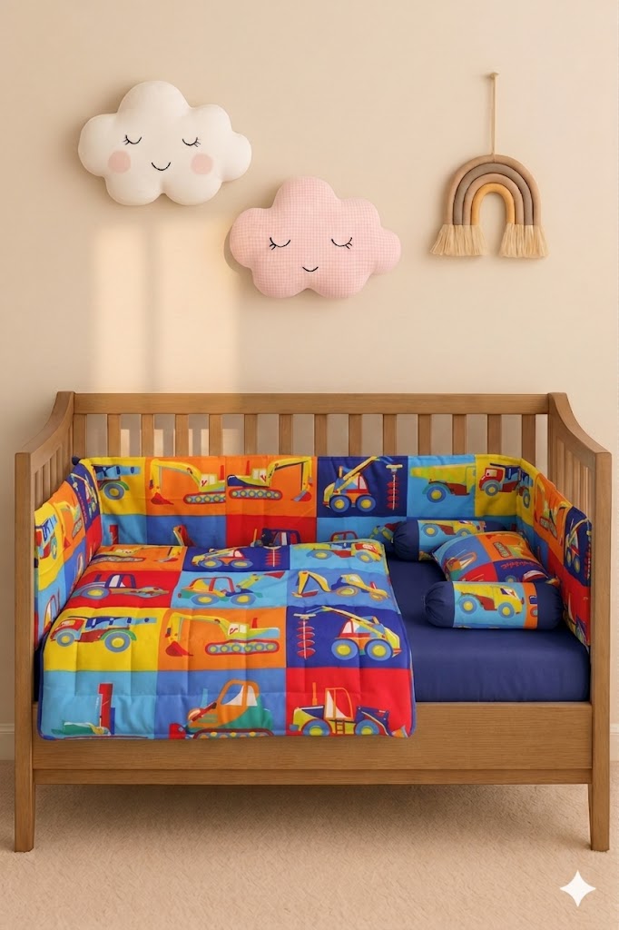 Construction Vehicles Baby Cot Set