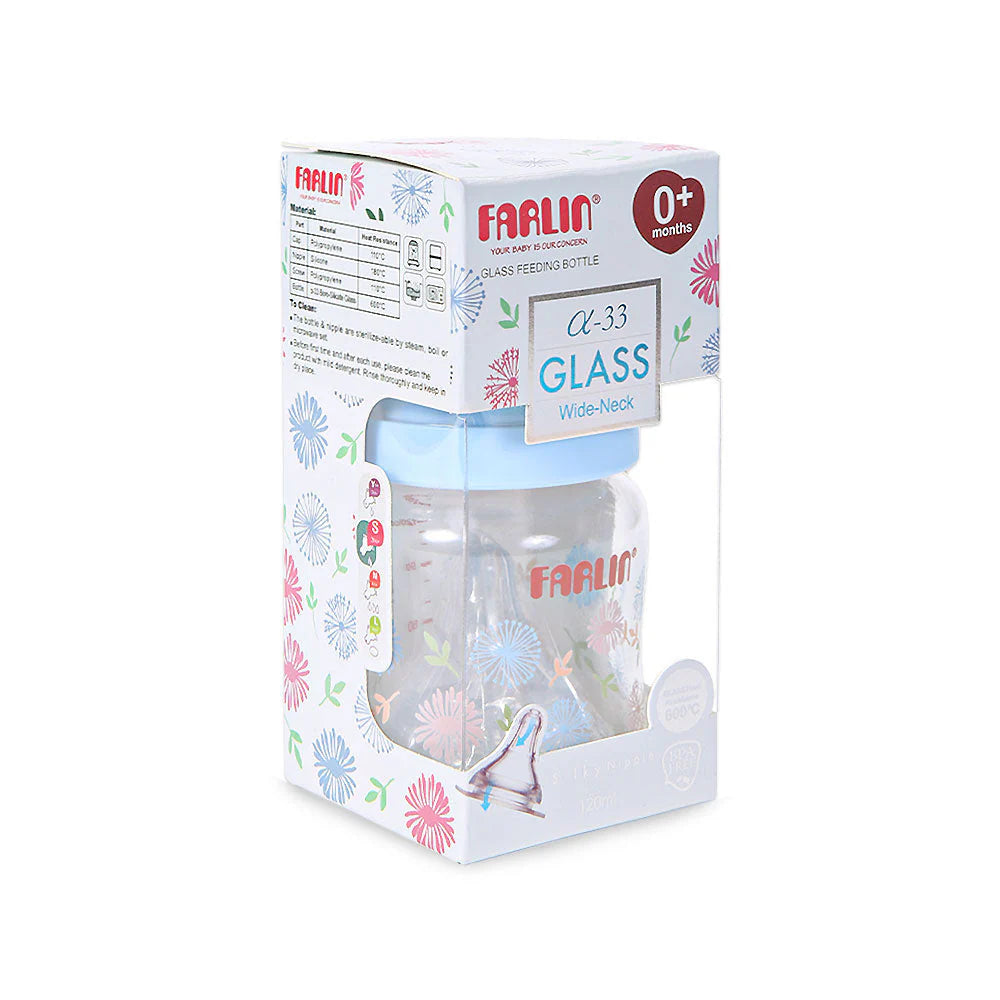 FARLIN WIDE-NECK GLASS FEEDER 120ML - BLUE