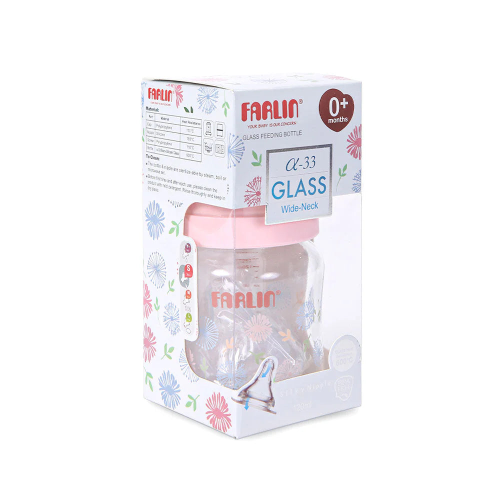 FARLIN WIDE NECK GLASS FEEDER 120ML - PINK