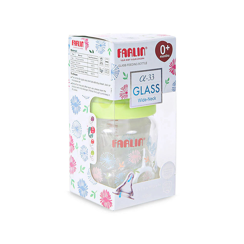 FARLIN WIDE NECK GLASS FEEDER 120ML - GREEN