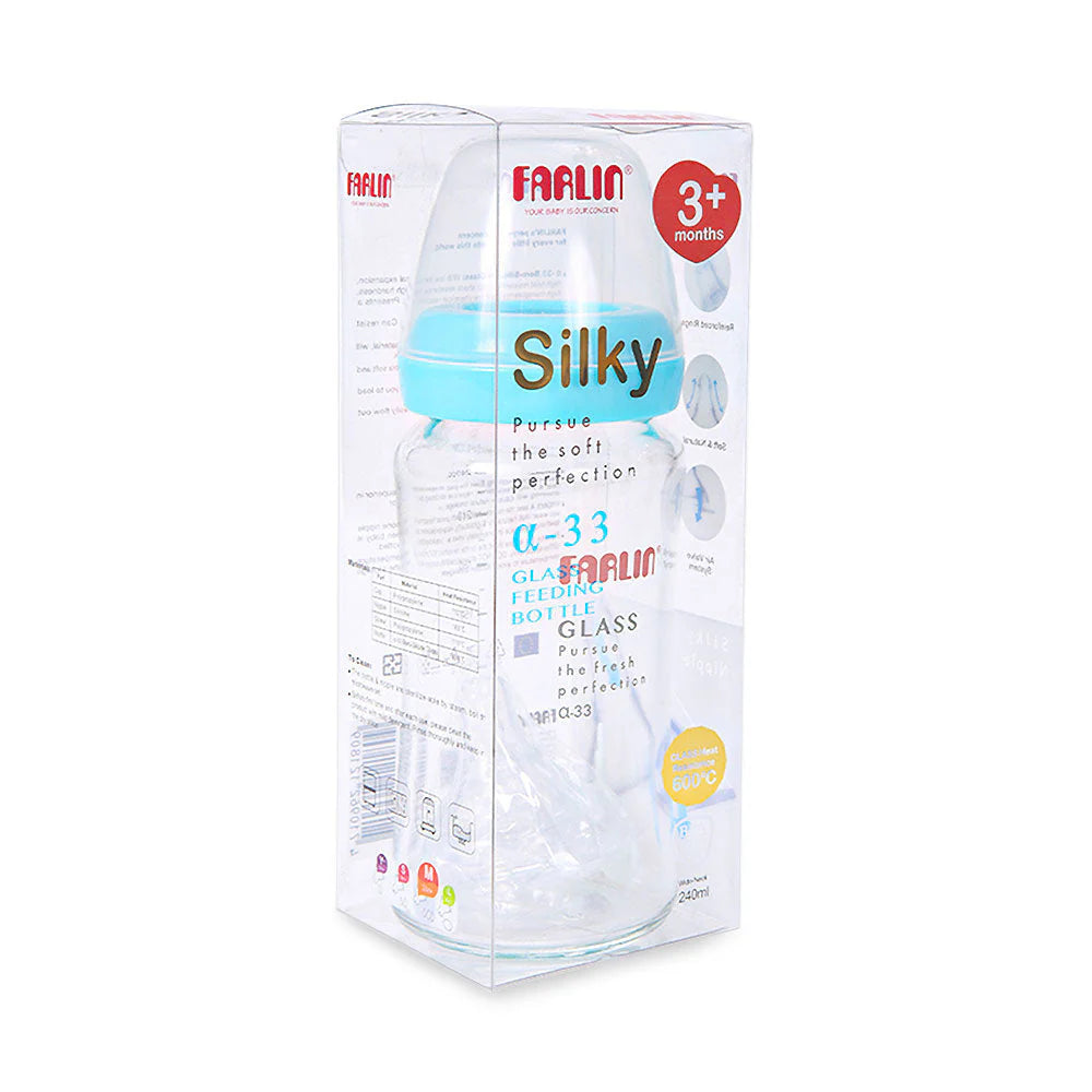 FARLIN WIDE NECK GLASS FEEDER 240ML - BLUE