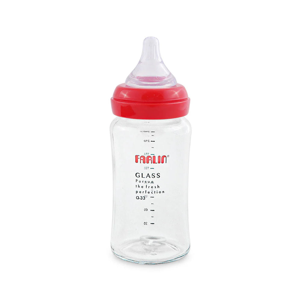 FARLIN WIDE NECK GLASS FEEDER 240ML RED