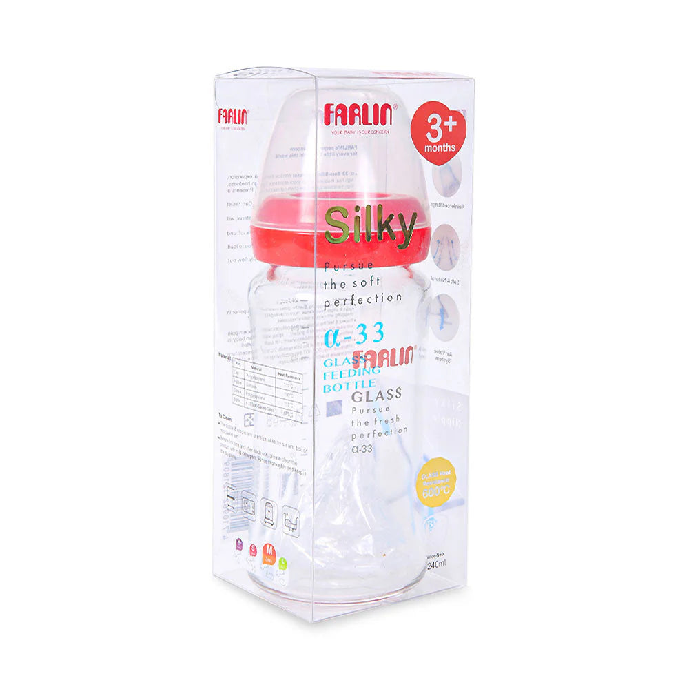 FARLIN WIDE NECK GLASS FEEDER 240ML RED