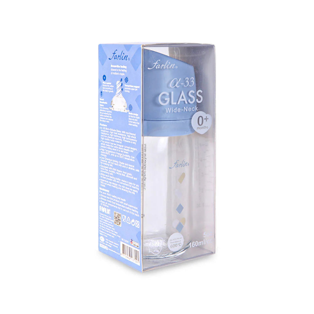 FARLIN WIDE NECK GLASS FEEDER 160ML - BLUE