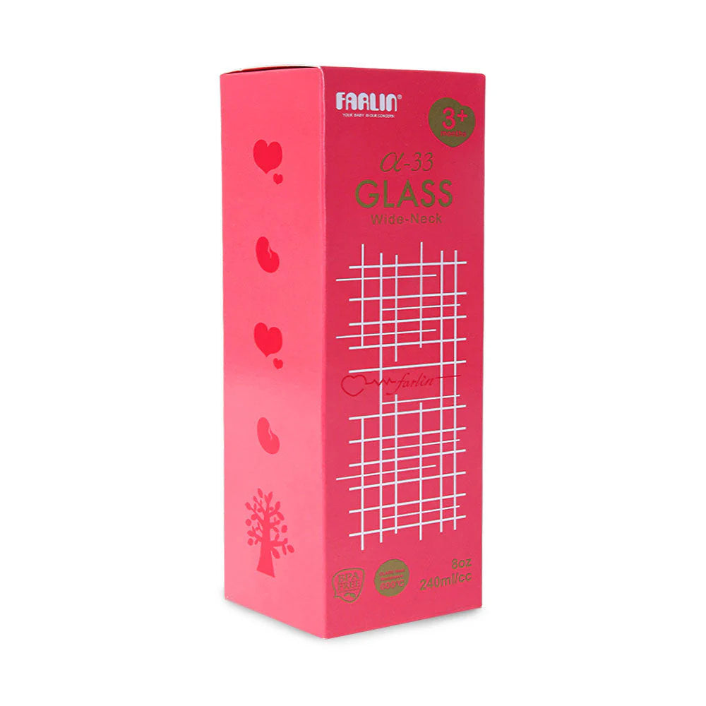 FARLIN WIDE NECK GLASS FEEDER 240ML - RED
