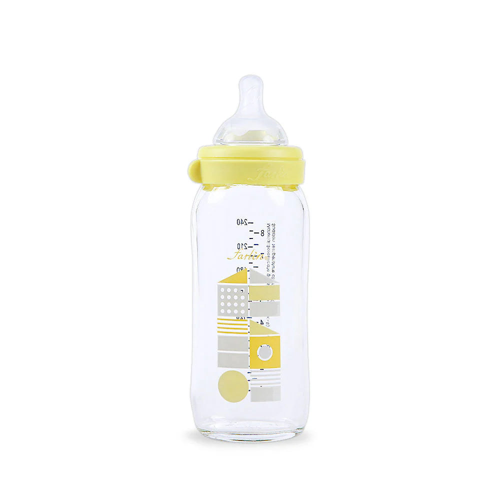 FARLIN WIDE NECK GLASS FEEDER 240ML - YELLOW