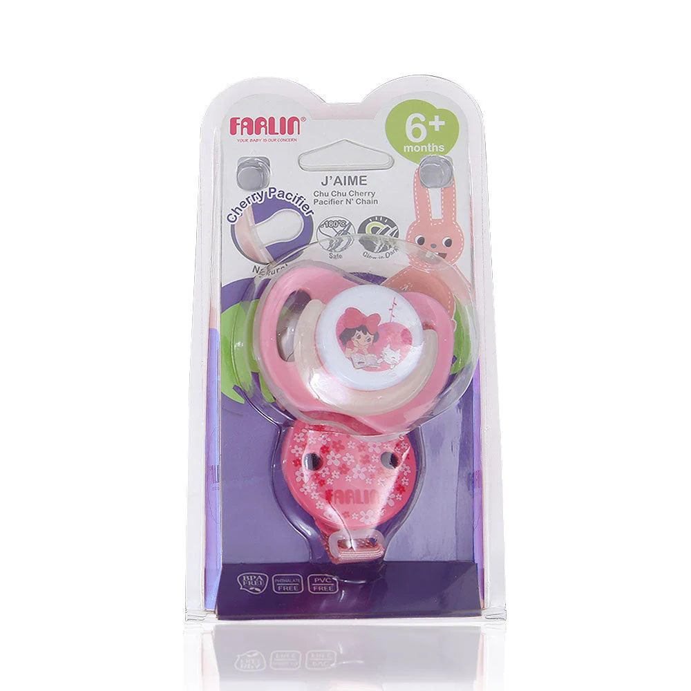 CHU CHU PACIFIER-CHERRY N' CHAIN PINK