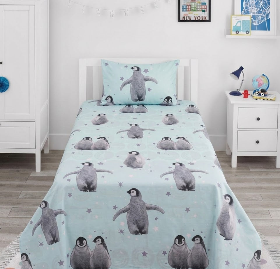 playful penguin kids Cotton Bed Sheet
