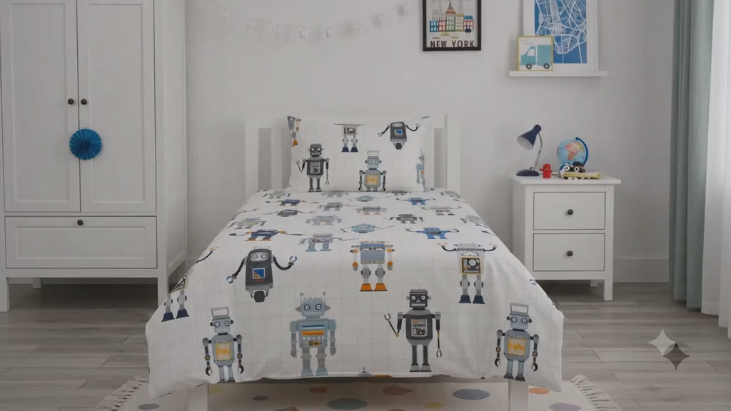 Linen House Retro Robot kids Cotton Bed Sheet