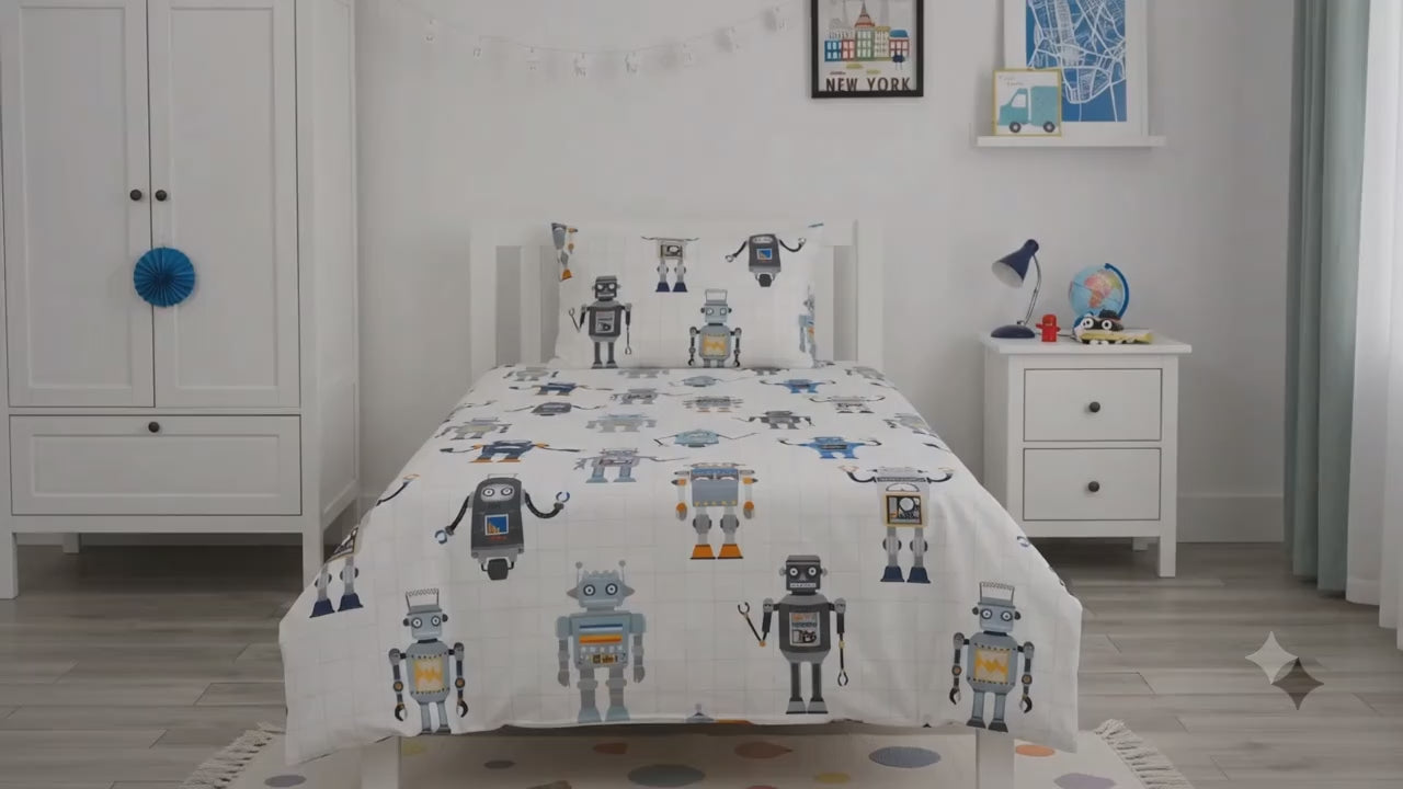 Linen House Retro Robot kids Cotton Bed Sheet