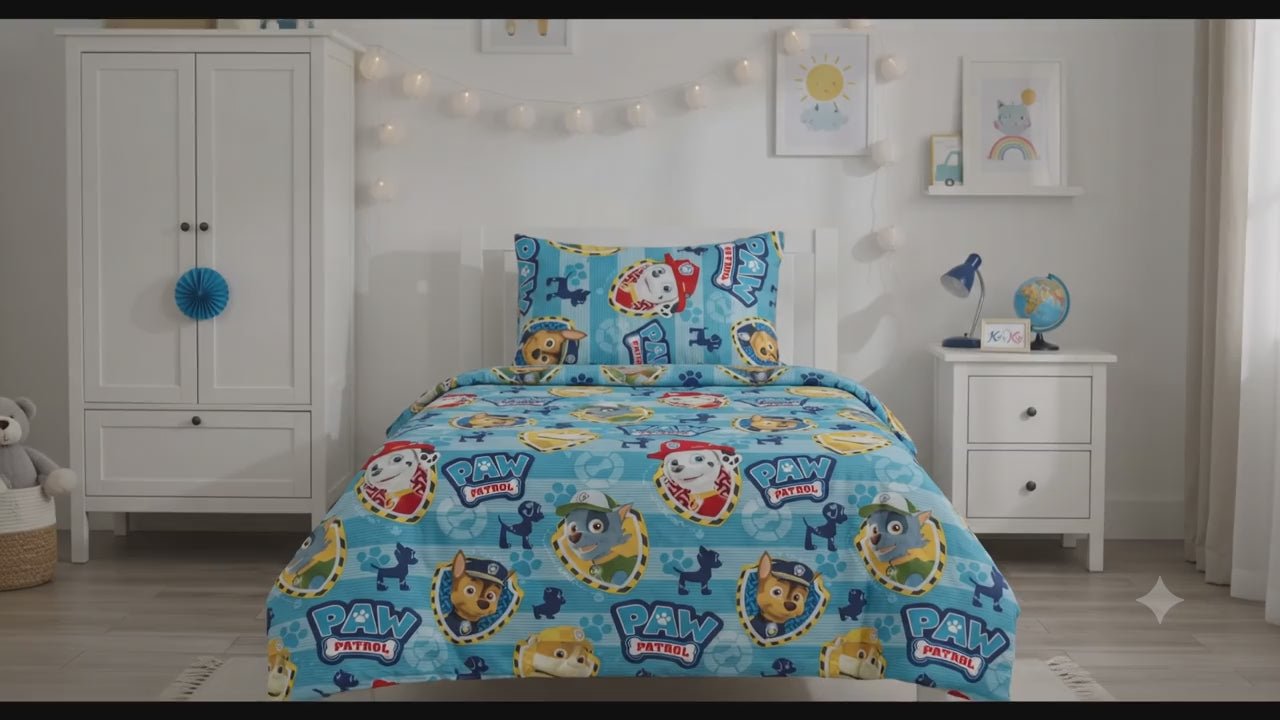 Colorful Cartoon Paw Patrol Themed kids Cotton Bed Sheet