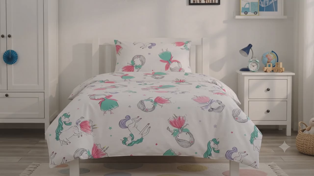 Unicorn and Ballerina Themed Percale Bed Sheet