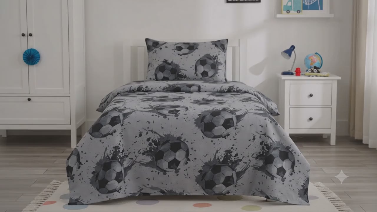 Black and White soccer Ball kids Cotton Bed Sheet